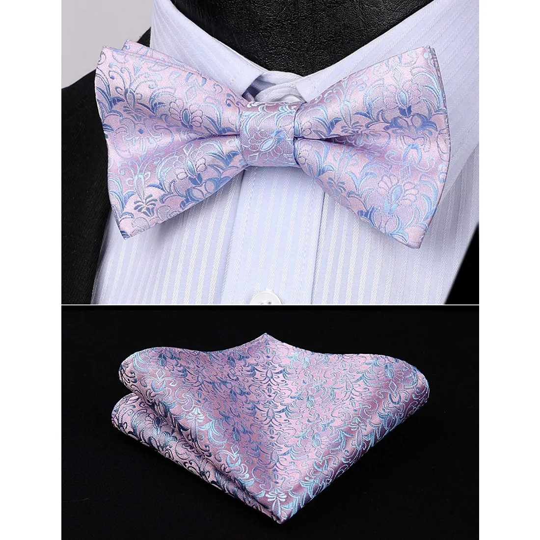 Paisley Pre-Tied Bow Tie & Pocket Square - E-PINK 1