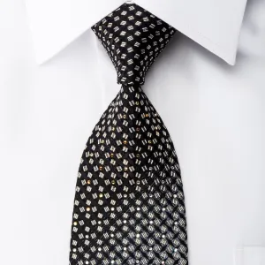 Pierre Cardin Men's Rhinestone Silk Necktie Silver Gold Geometric On Black