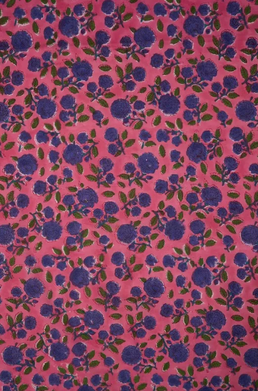 Pink Pure Cotton Bagru Hand Block Printed Fabric