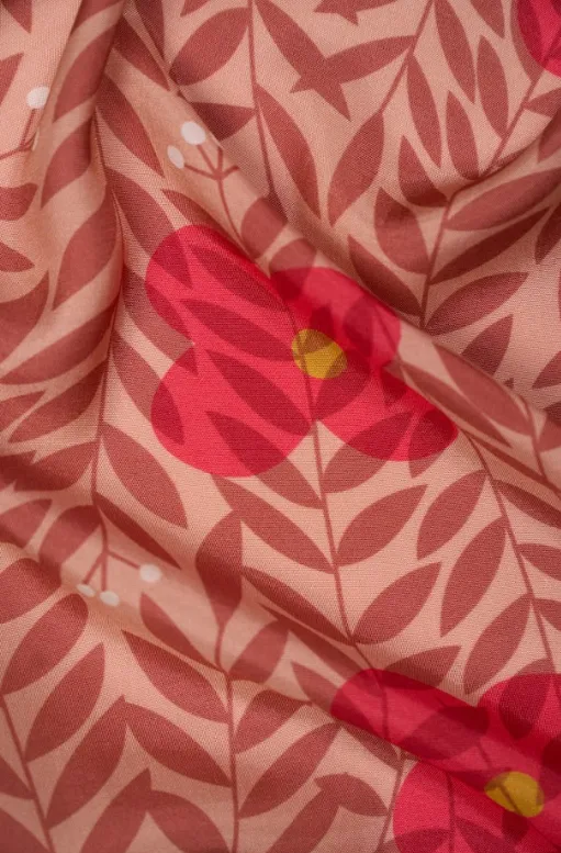 Pink Sand Tone On Tone Floral Motif Pattern Printed Natural Muslin Silk Fabric