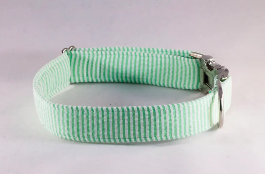 Preppy Green Seersucker Girl Dog Bow Tie Collar