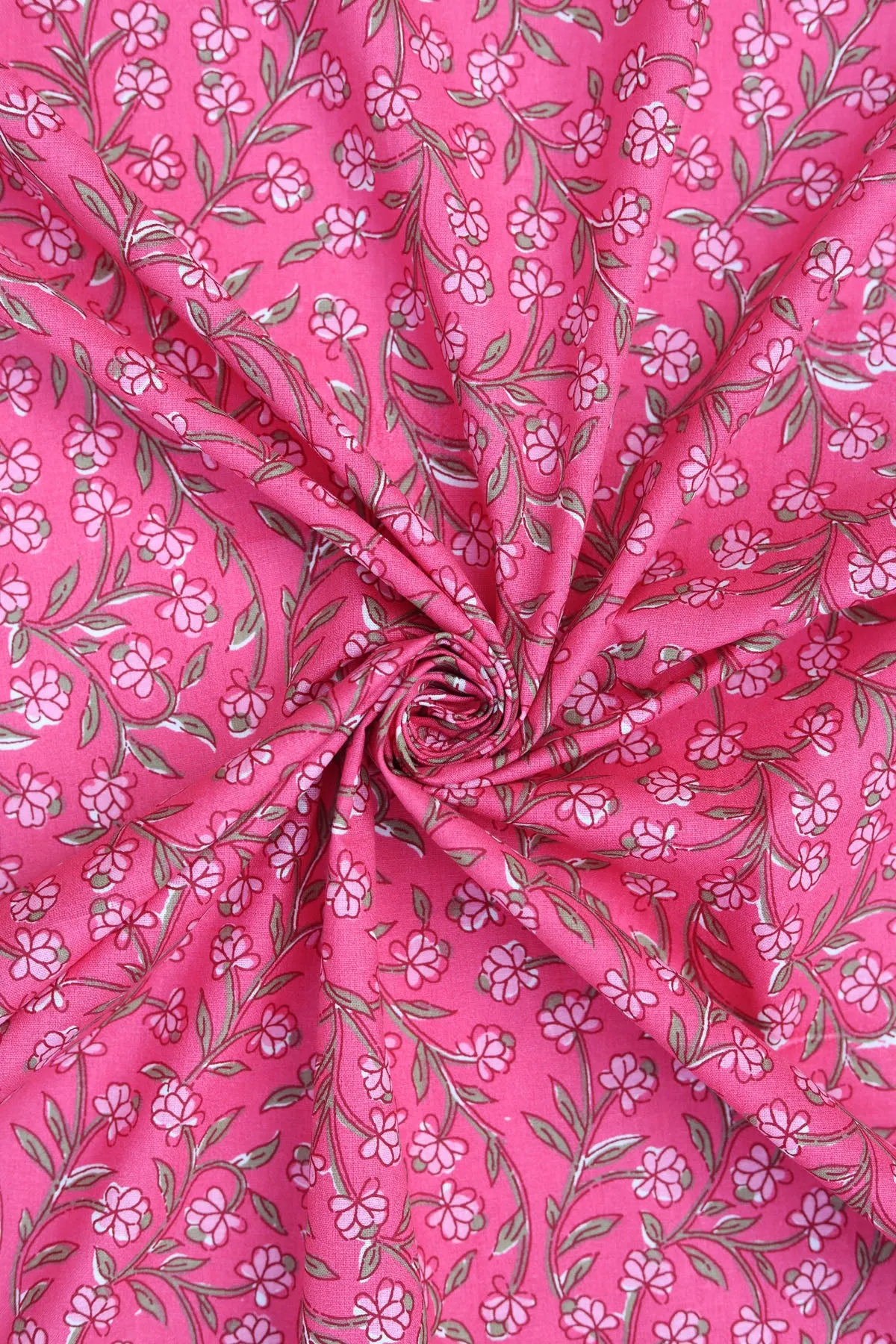 Pure Cotton Dusty Pink Floral Hand Block Printed Fabric