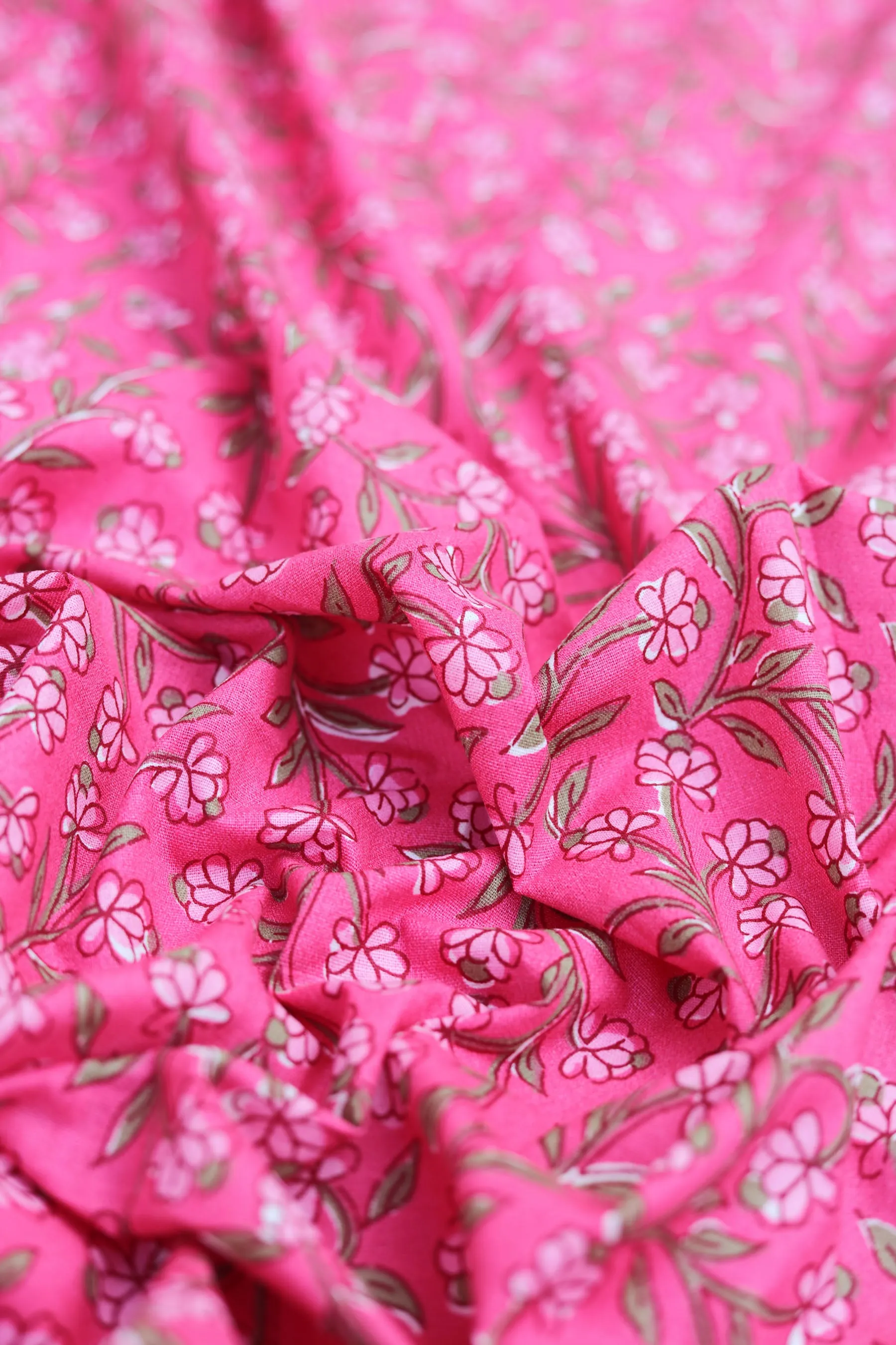 Pure Cotton Dusty Pink Floral Hand Block Printed Fabric