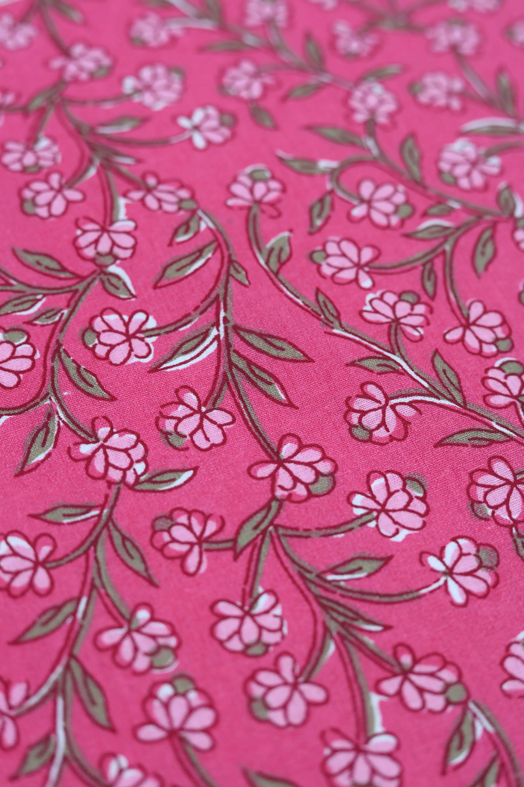 Pure Cotton Dusty Pink Floral Hand Block Printed Fabric