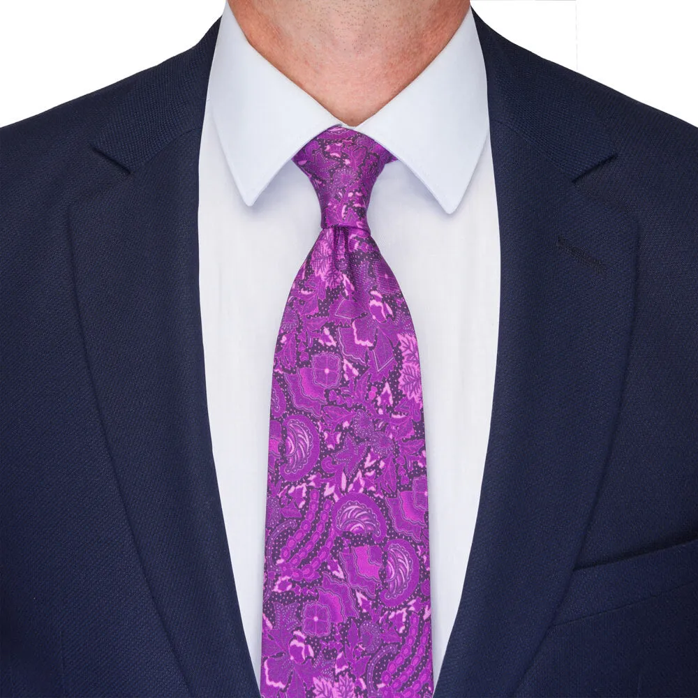 Purple Floral Motif Twill Silk Tie