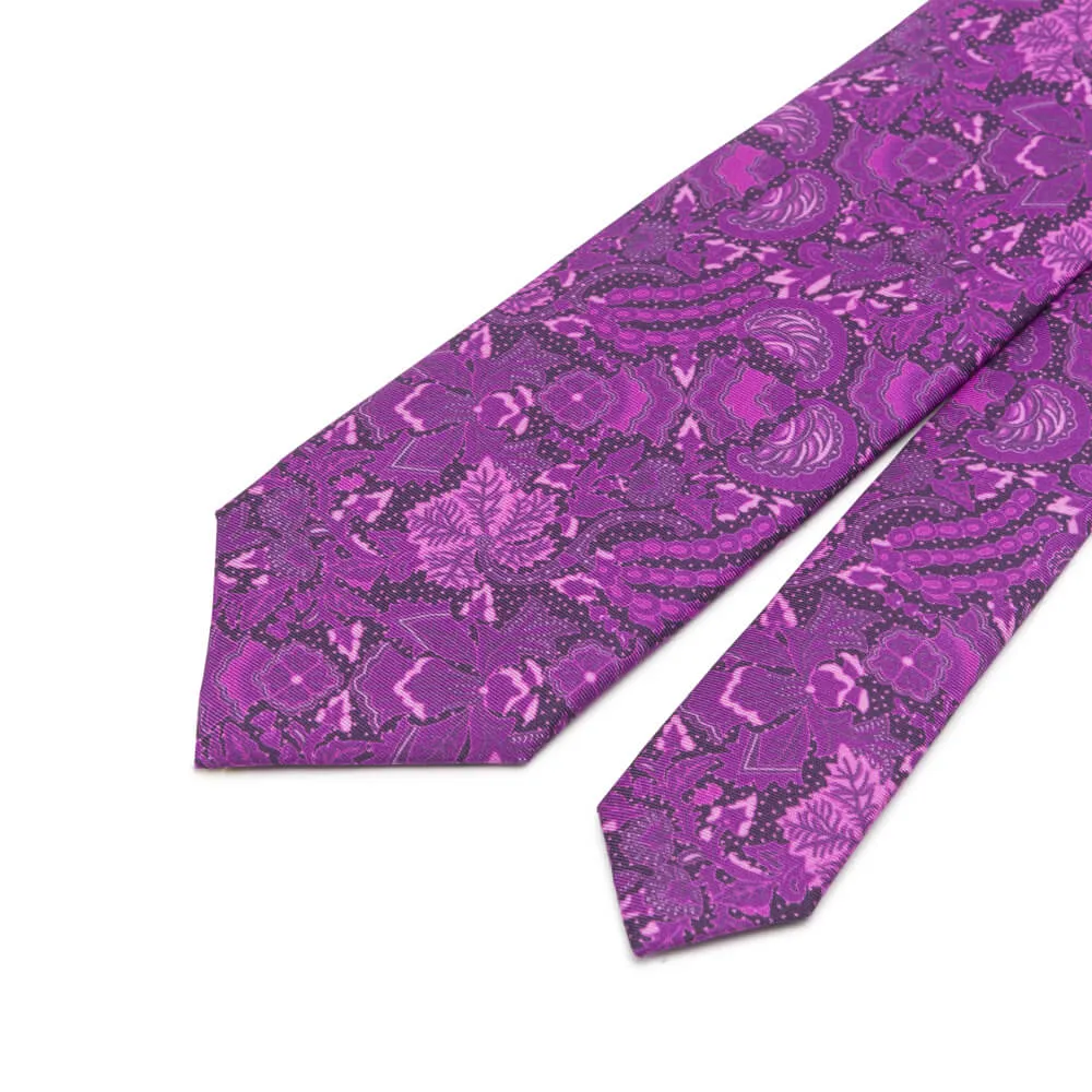 Purple Floral Motif Twill Silk Tie