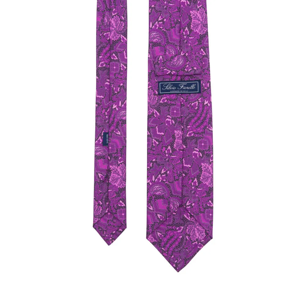 Purple Floral Motif Twill Silk Tie