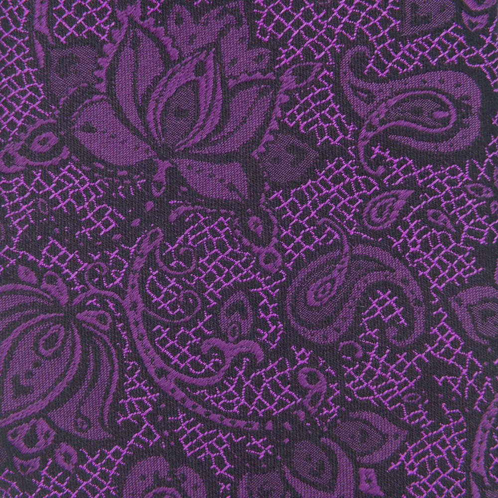 Purple Flowers and Paisley Motif Woven Silk Tie