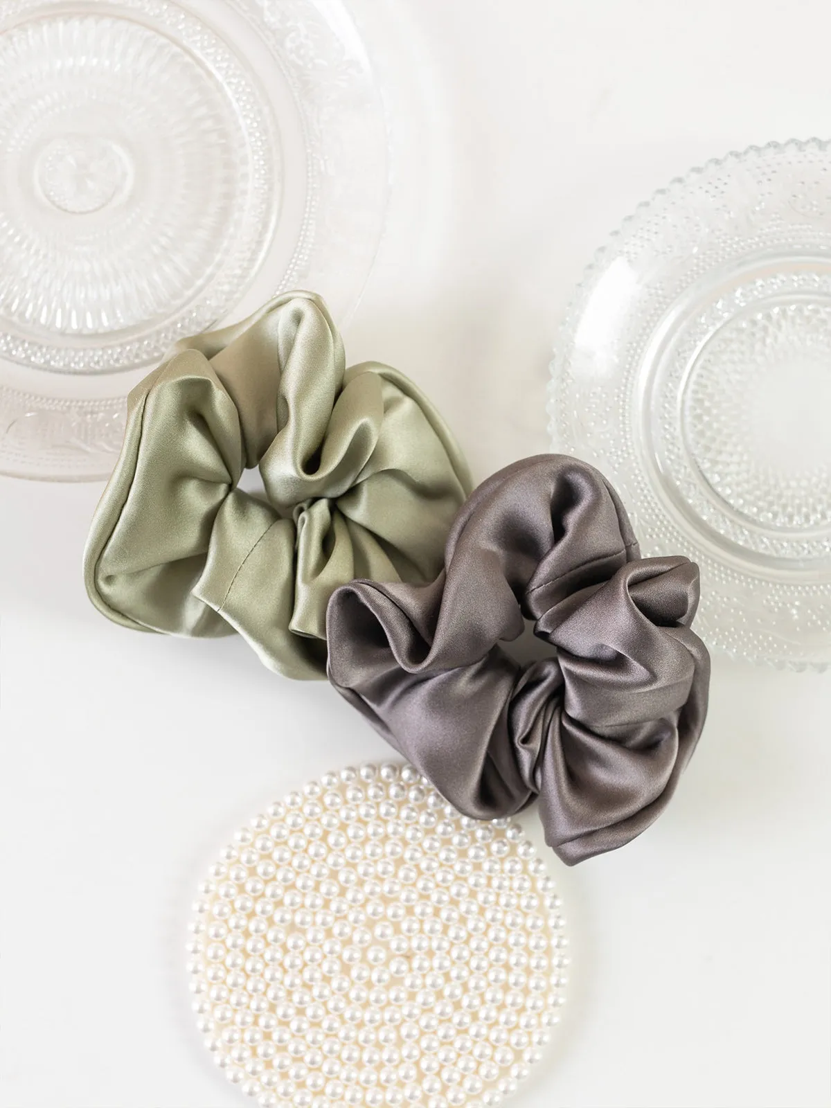 "Silken Hair" Silk Scrunchie Hair Tie - Pale Olive