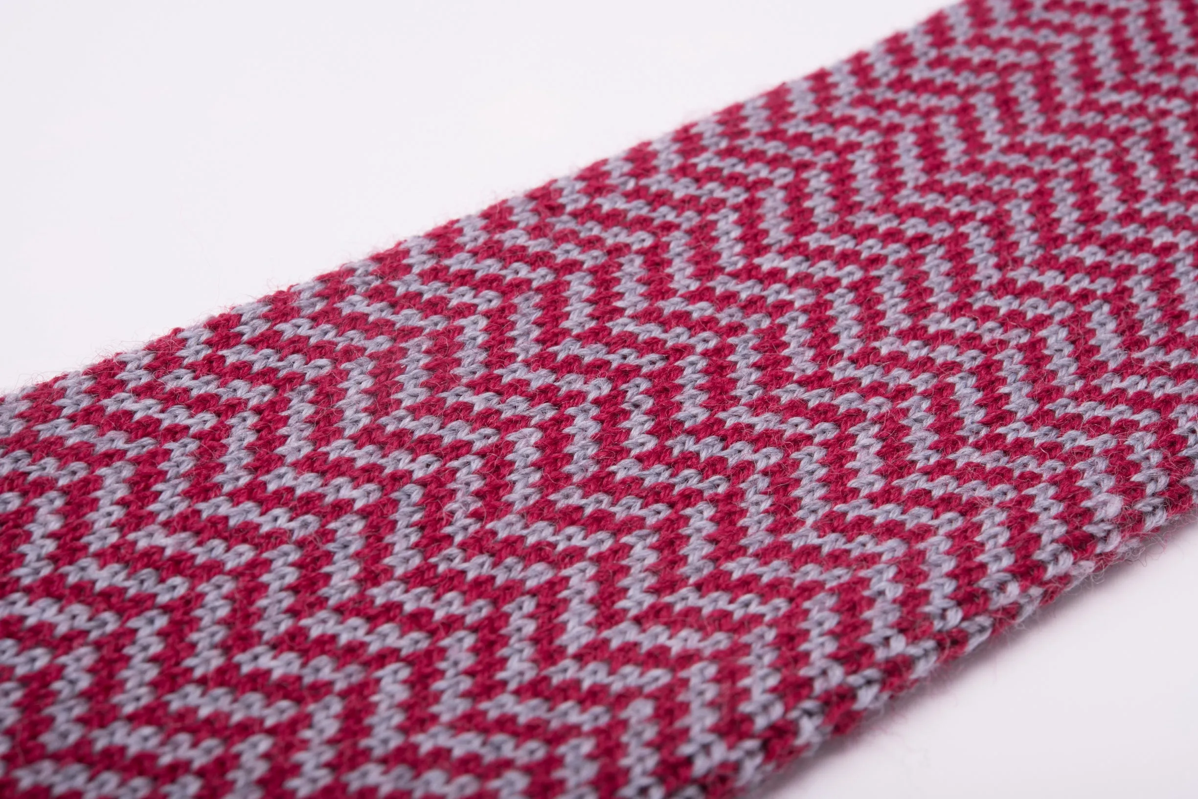 Red & Light Gray Herringbone Wool Knit Tie