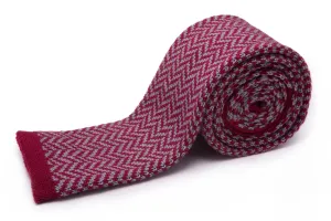 Red & Light Gray Herringbone Wool Knit Tie