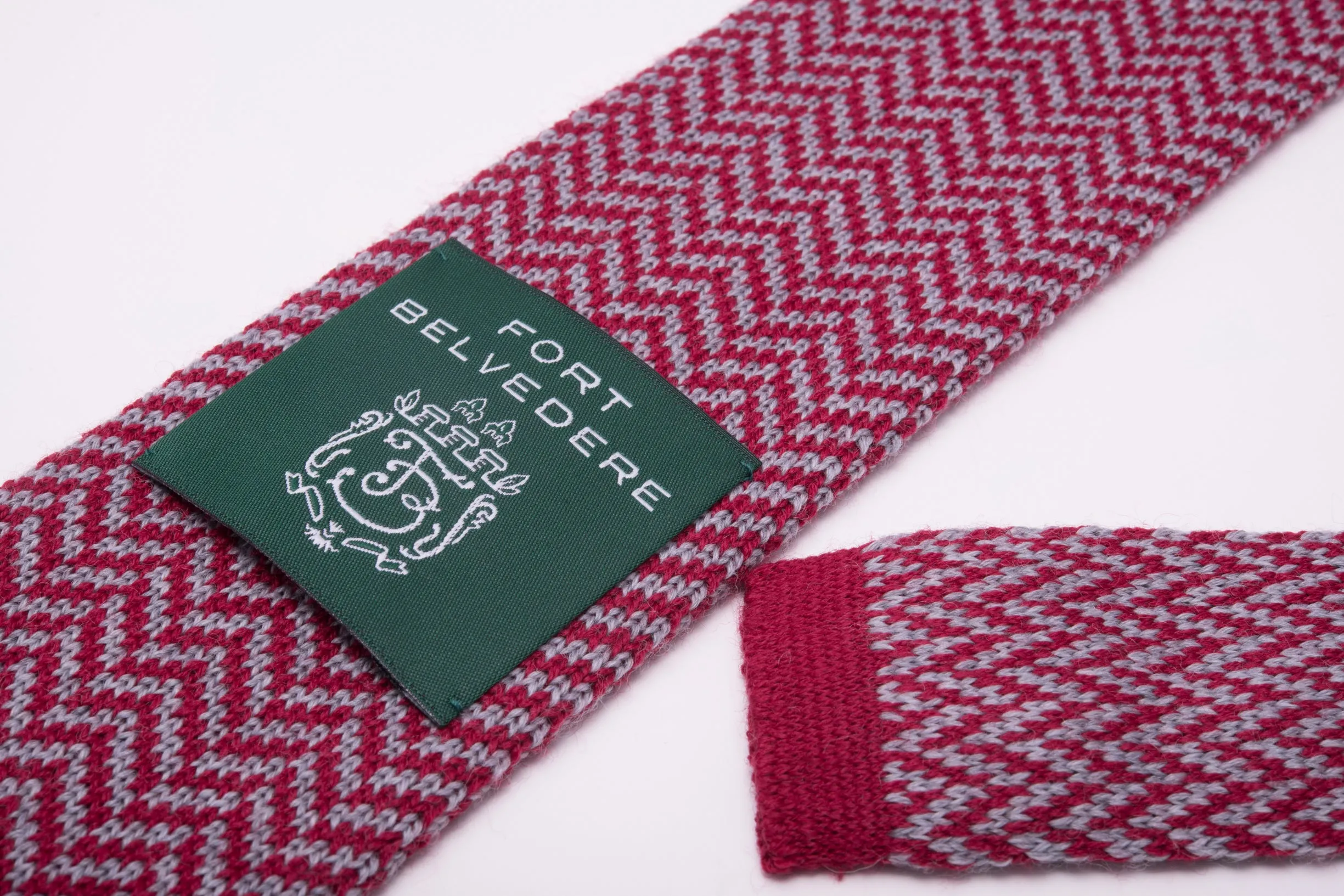 Red & Light Gray Herringbone Wool Knit Tie