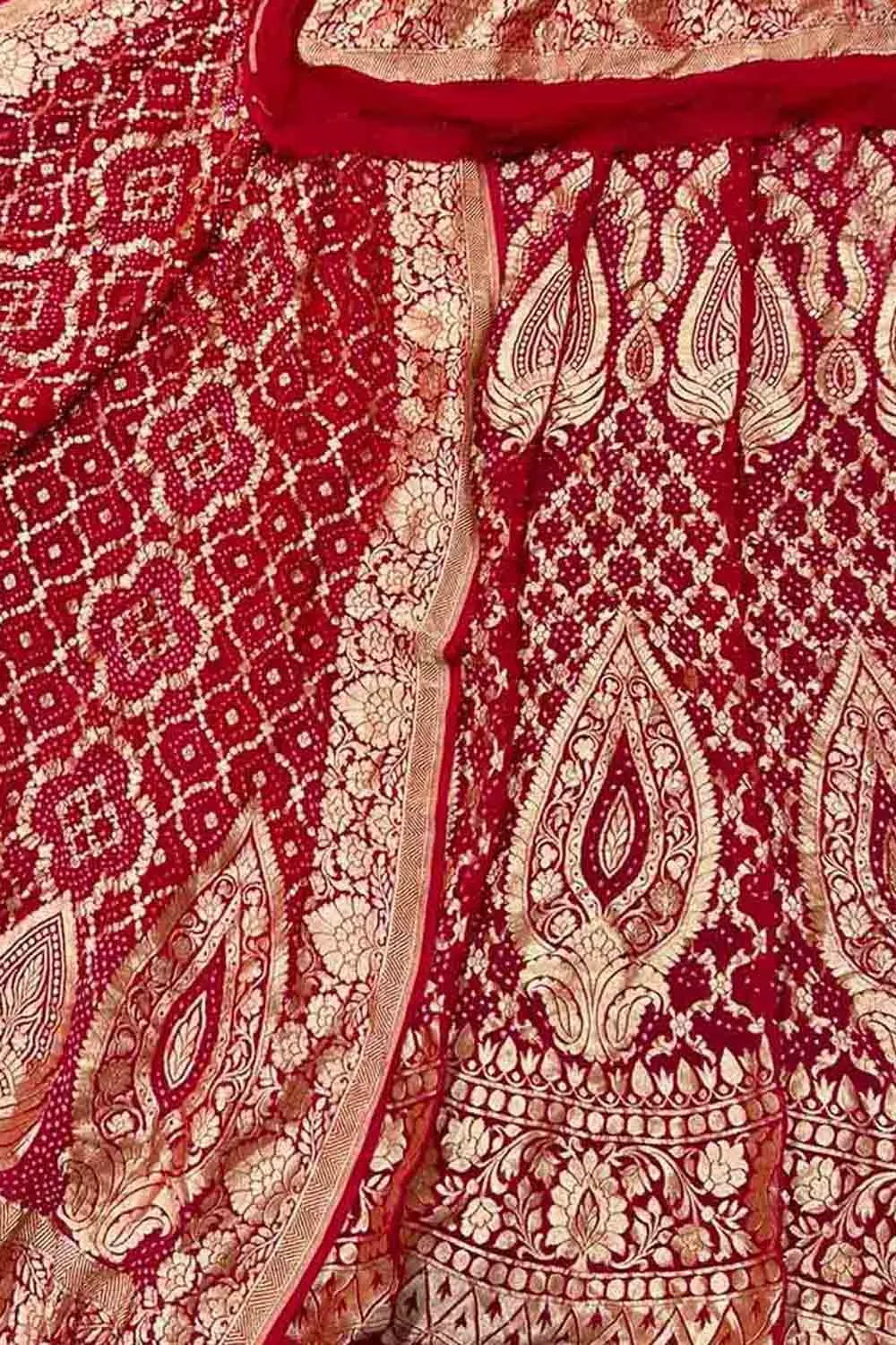 Red Banarasi Bandhani Georgette Lehenga Set