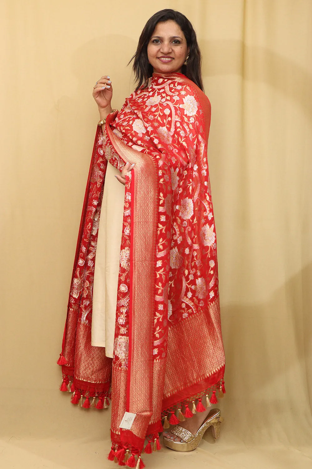 Red Banarasi Handloom Georgette Dupatta