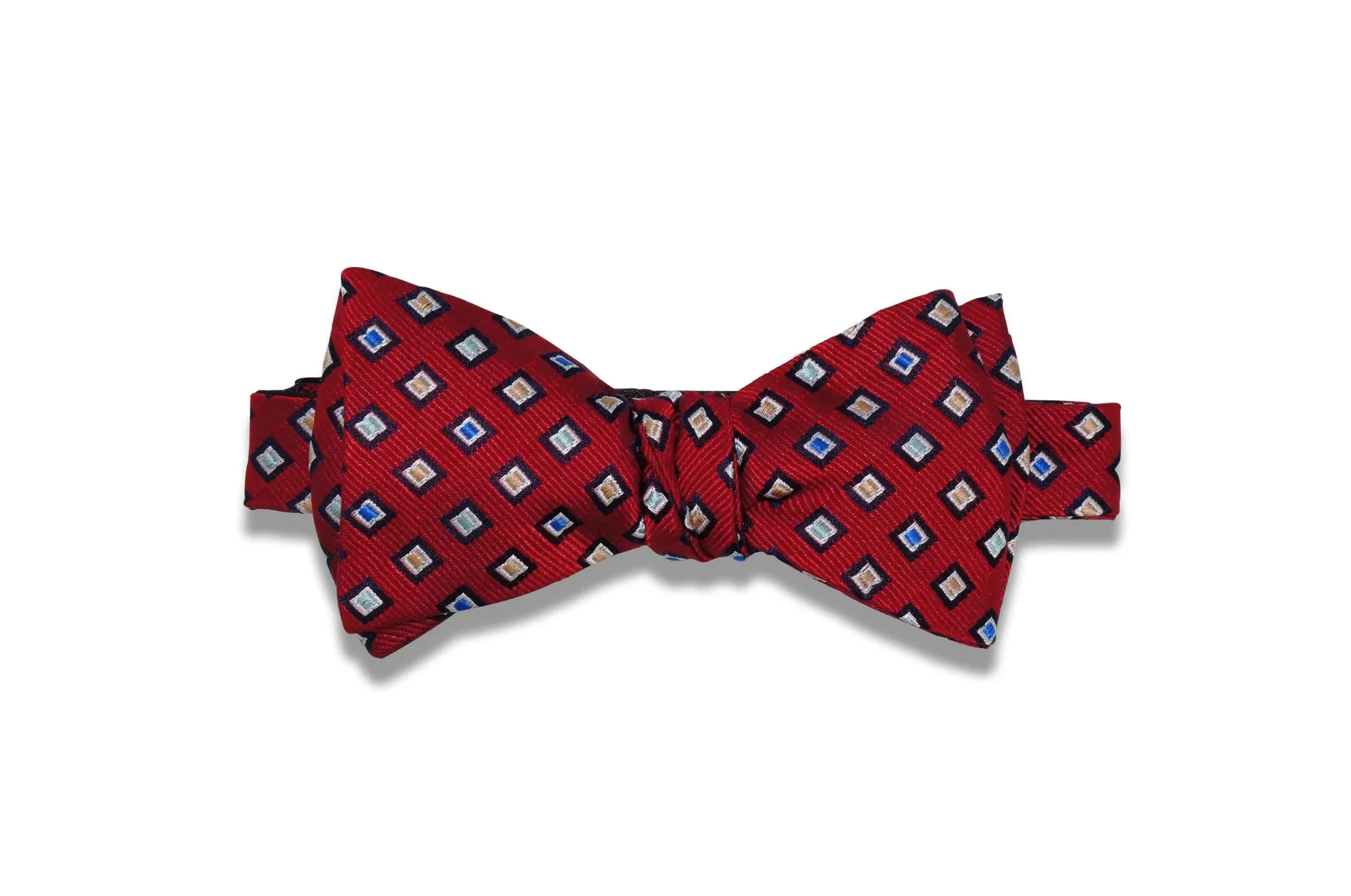 Red Double Squares Silk Bow Tie (self-tie)