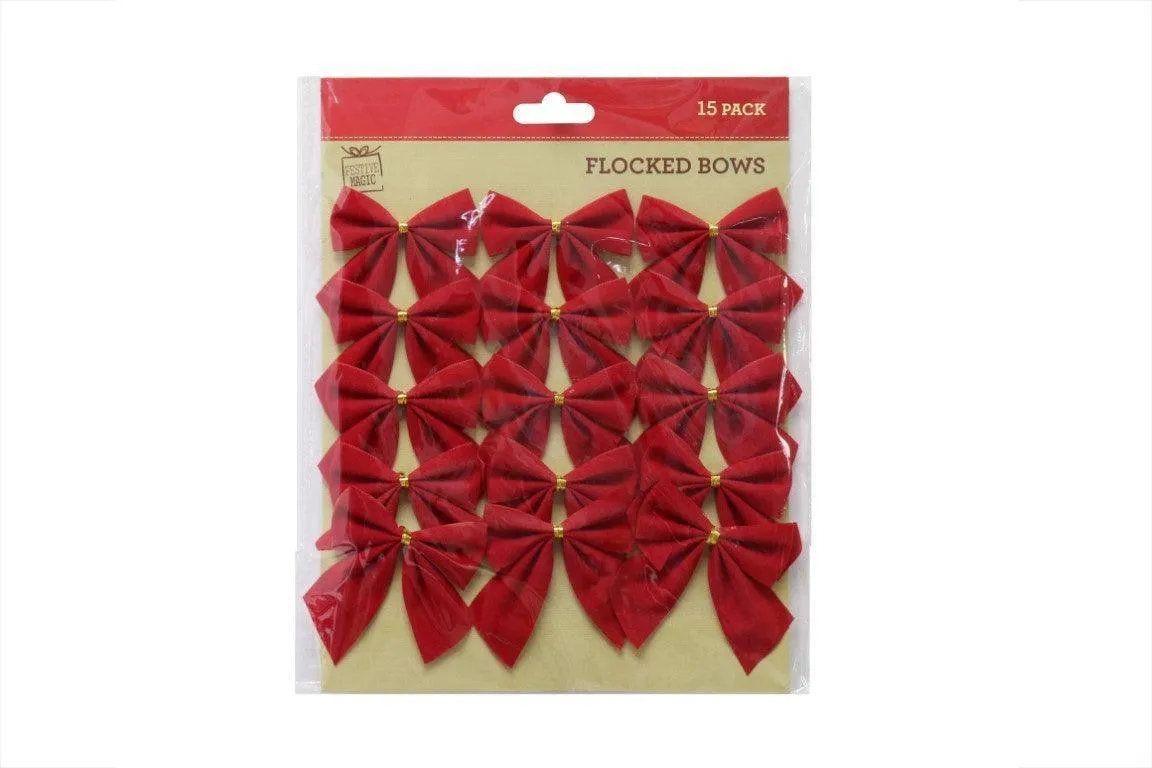 Red Flocked Bows | Pack of 15