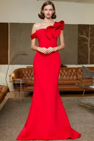 Red One Shoulder Sleeveless Prom Dress