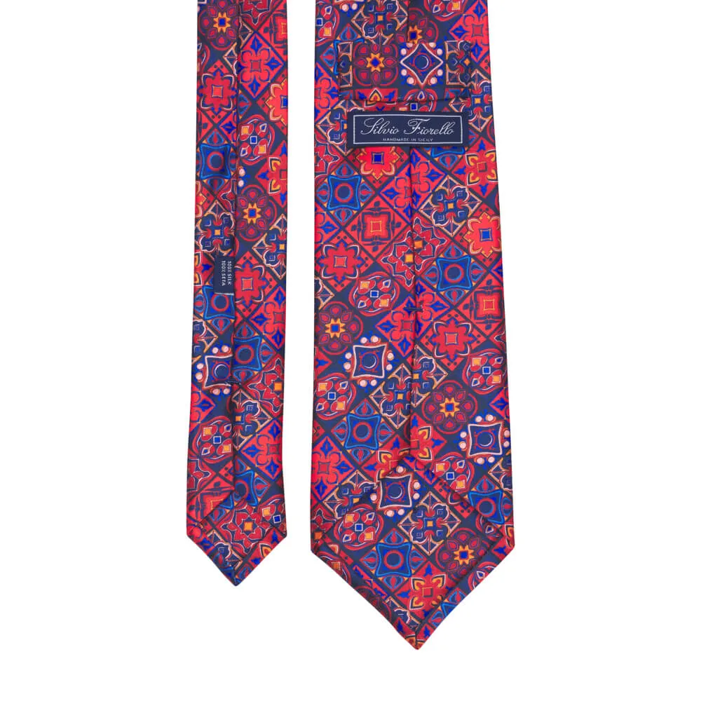 Renaissance Elegance Red and Blue Duchesse Silk Tie