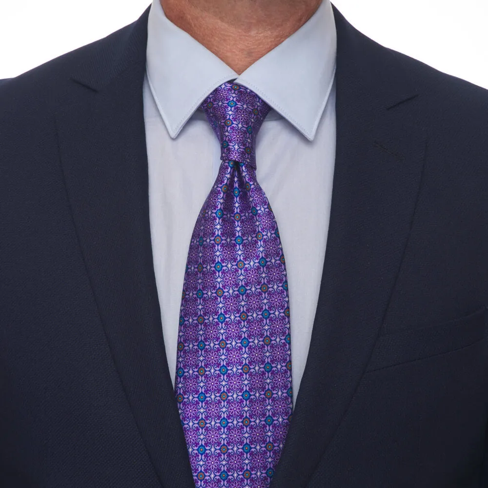 Renaissance Flowers Purple Duchesse Silk Tie