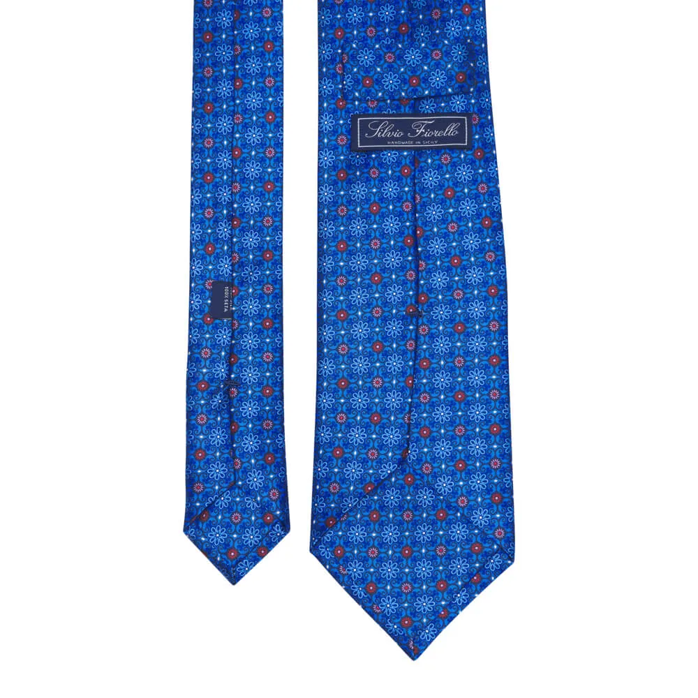 Renaissance Flowers Royal Blue and Red Duchesse Silk Tie