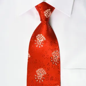 Renoir Rhinestone Silk Necktie Floral On Red With Sparkles