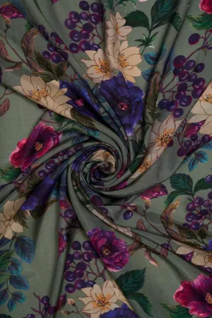 Royal Vintage Floral Pattern Printed Natural Muslin Silk Fabric