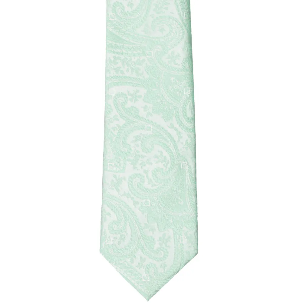 Seafoam Clara Paisley Slim Necktie, 2.5" Width