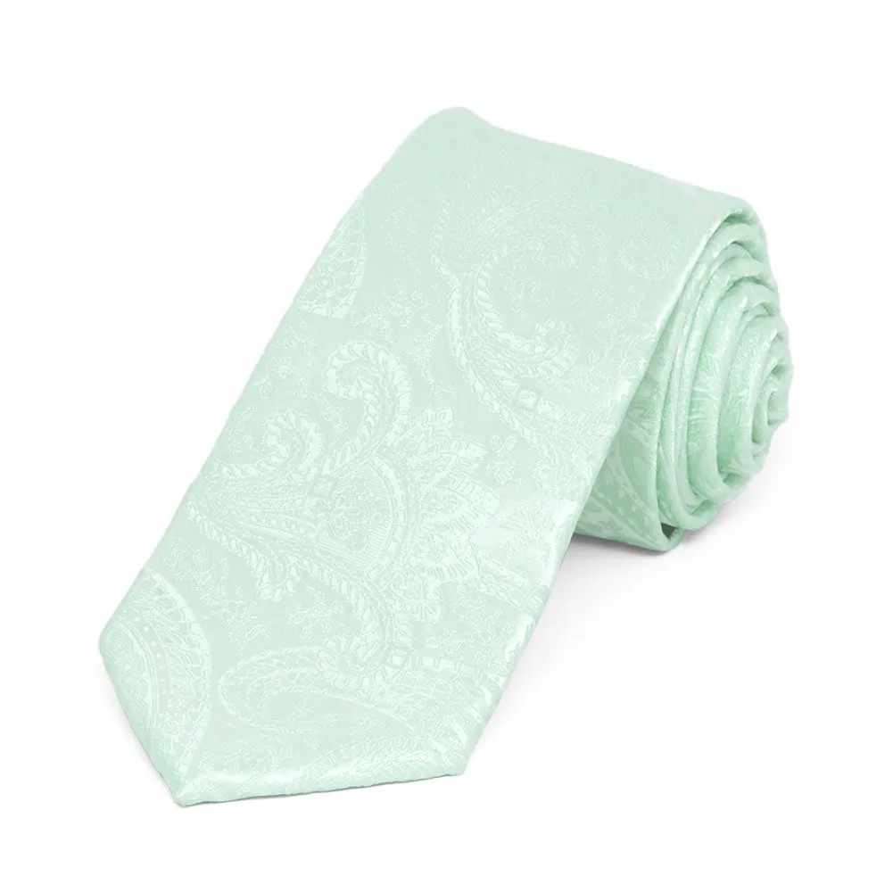 Seafoam Clara Paisley Slim Necktie, 2.5" Width