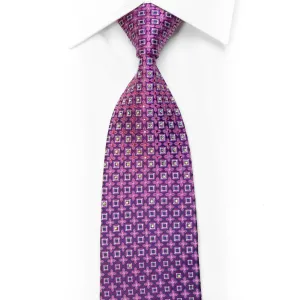 Silk Necktie Geometric Pattern On Purple With Rhinestones