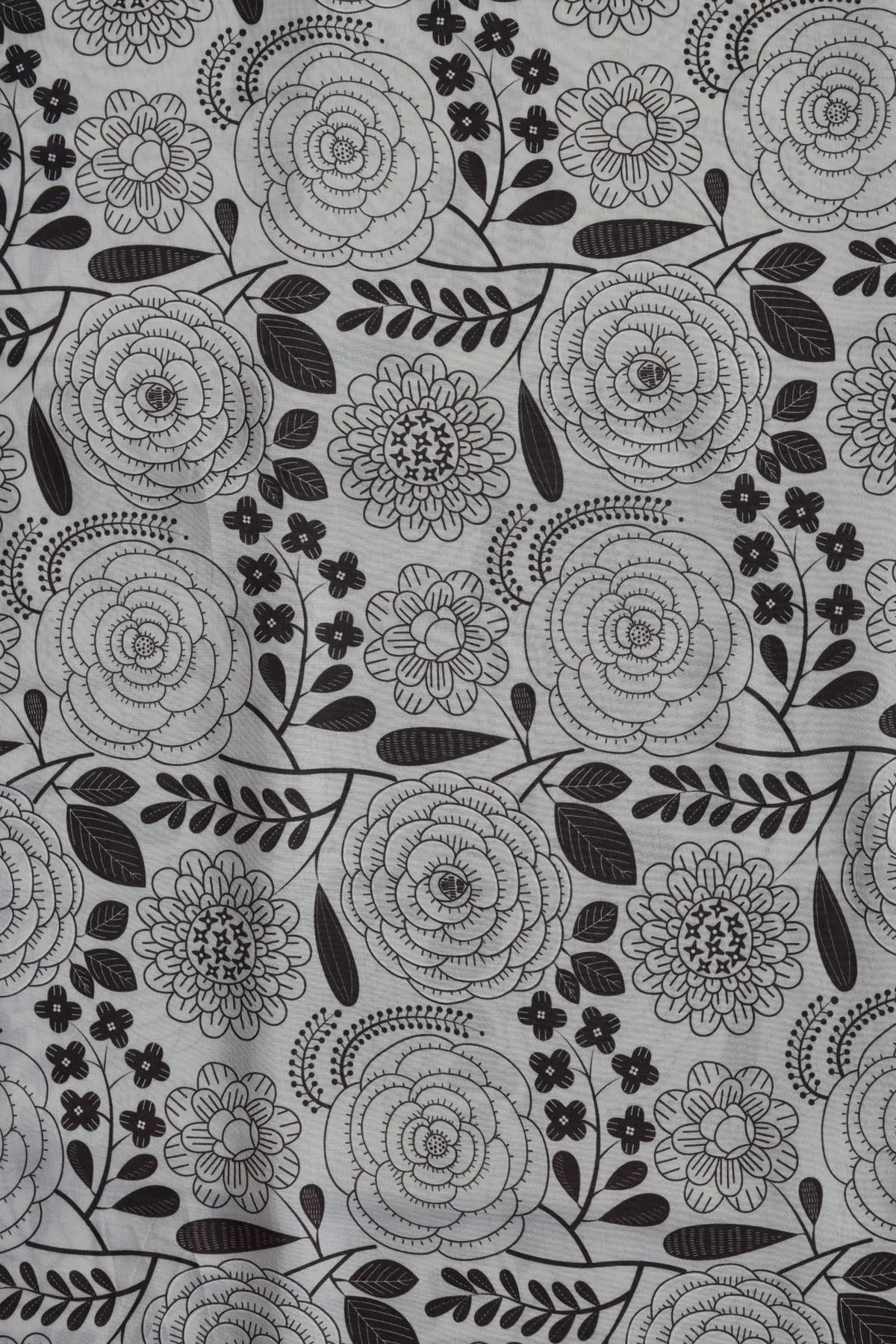 Silver Brown Floral Printed Natural Muslin Silk Fabric