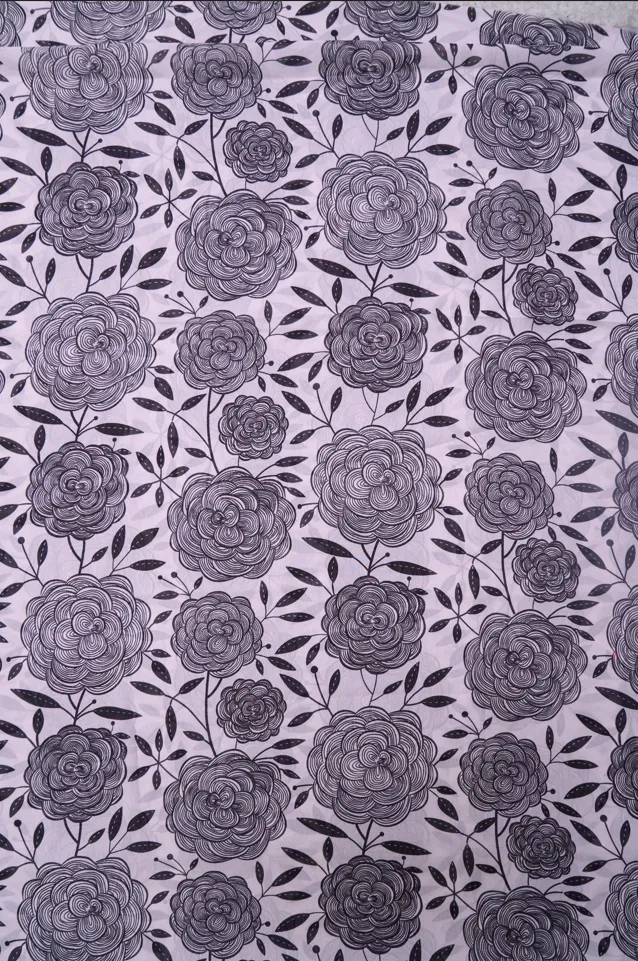 Silverish Black Outline Modern Floral Pattern Printed Georgette Fabric