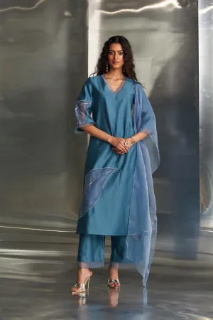 Steel Blue chanderi straight kurta set