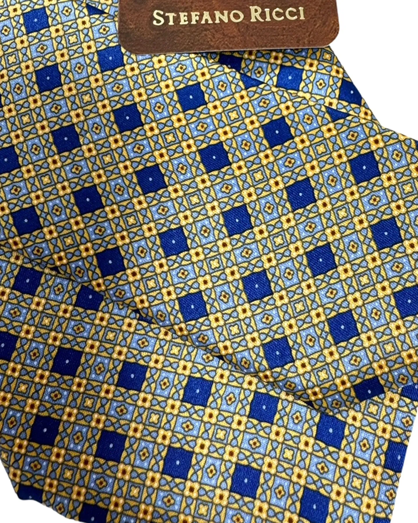 Stefano Ricci Silk Tie Orange Royal Blue Micro Pattern