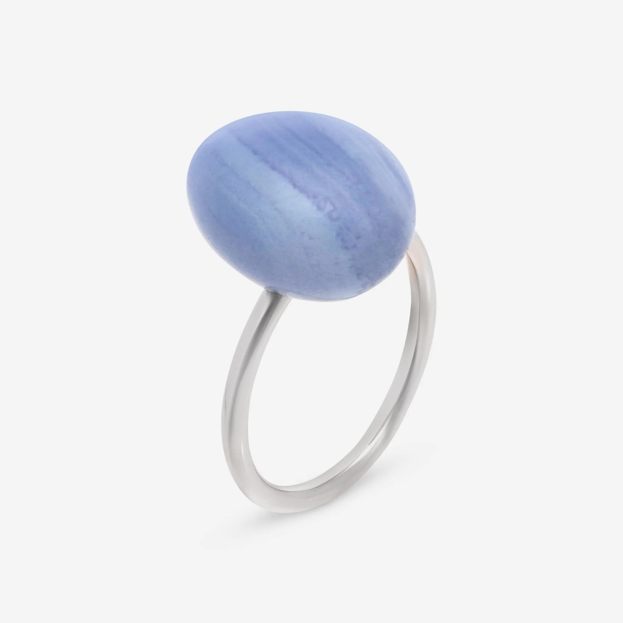 SuperOro Meteo 18K White Gold Blue Lace Chalcedony Statement Ring METEO/A709