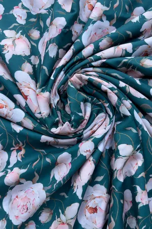 Teal Botanical Printed Muslin Fabric