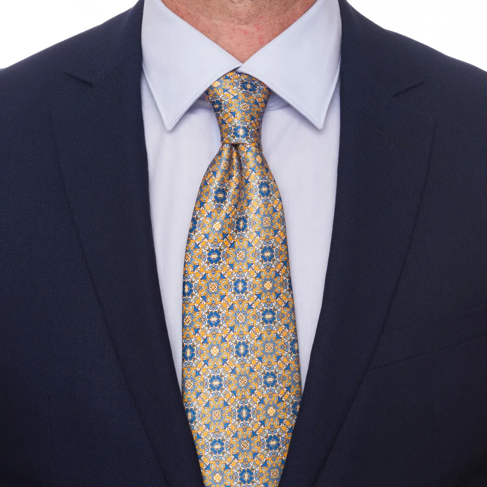 The Cathedral of Taormina Yellow and Blue Silk Duchesse Tie