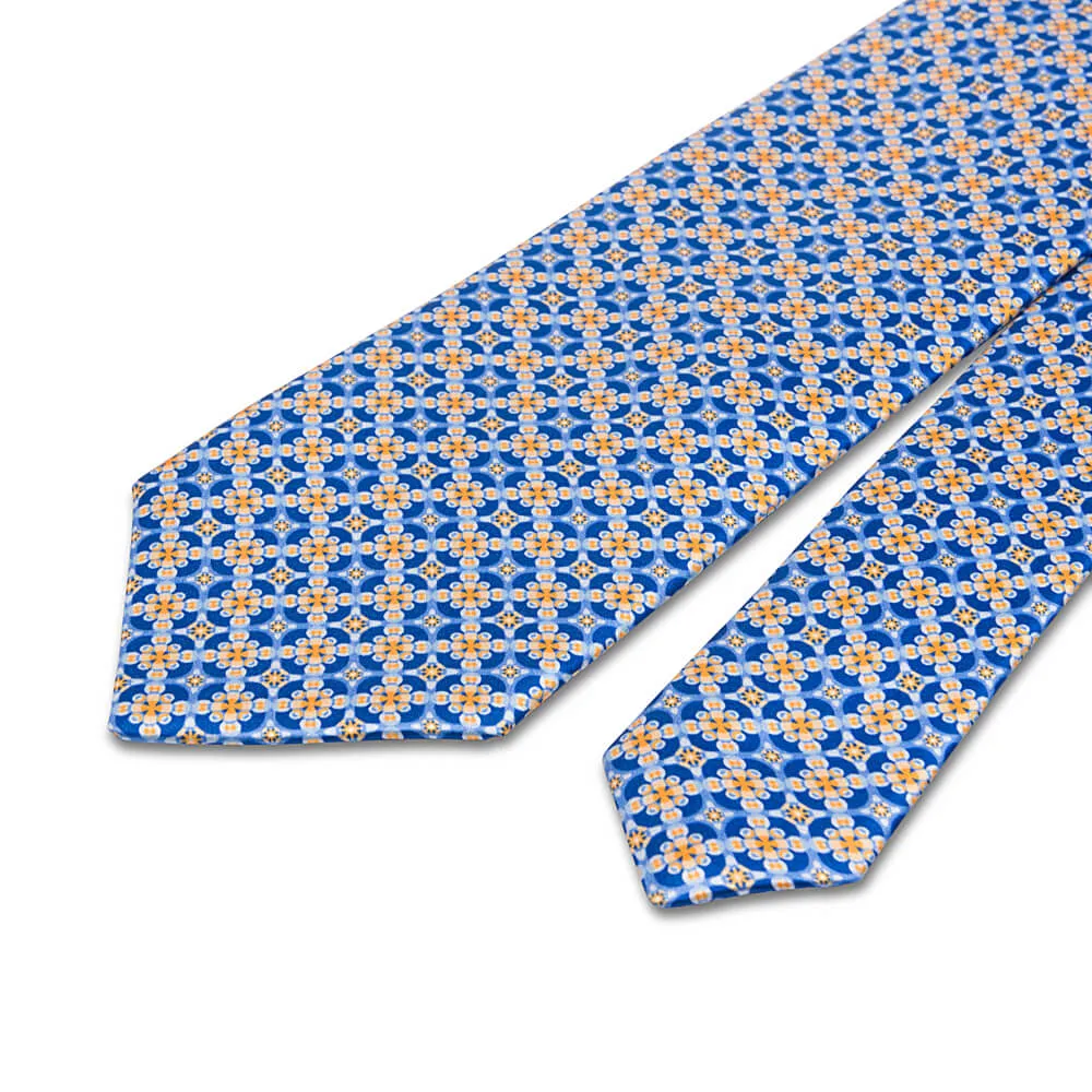 The Pearl of Sicily Yellow and Blue Silk Duchesse Tie