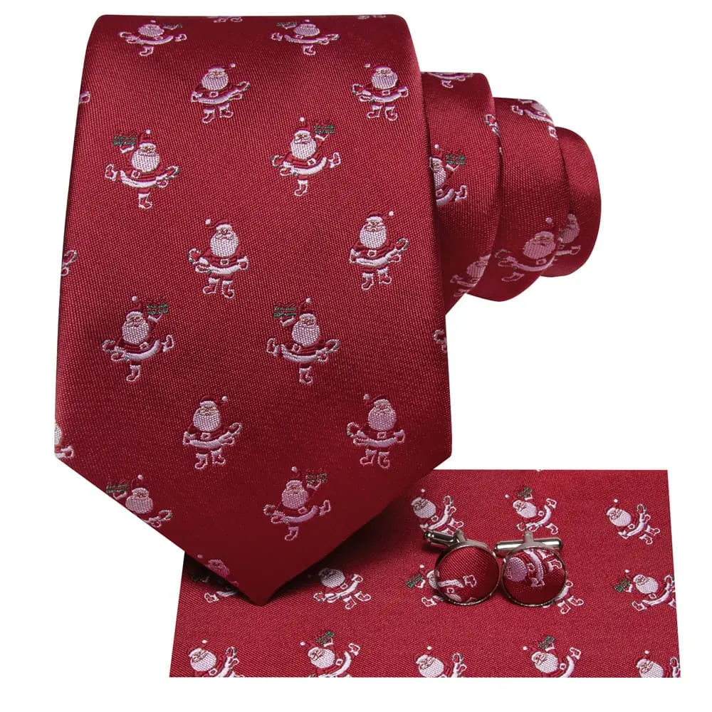 Ties2you Red White Christmas Santa Claus Necktie Square Cufflinks Set