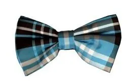 Turquoise/Black Plaid Bow Ties with Matching Pocket Squares