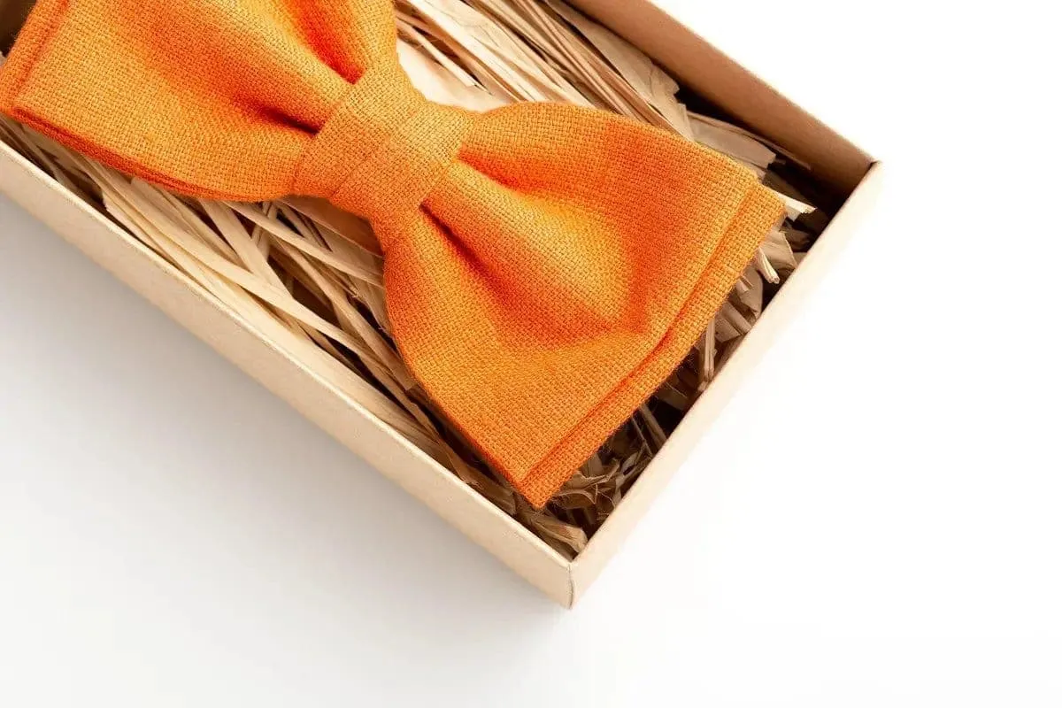 Vibrant Orange Linen Bow Tie - Perfect for Wedding Parties