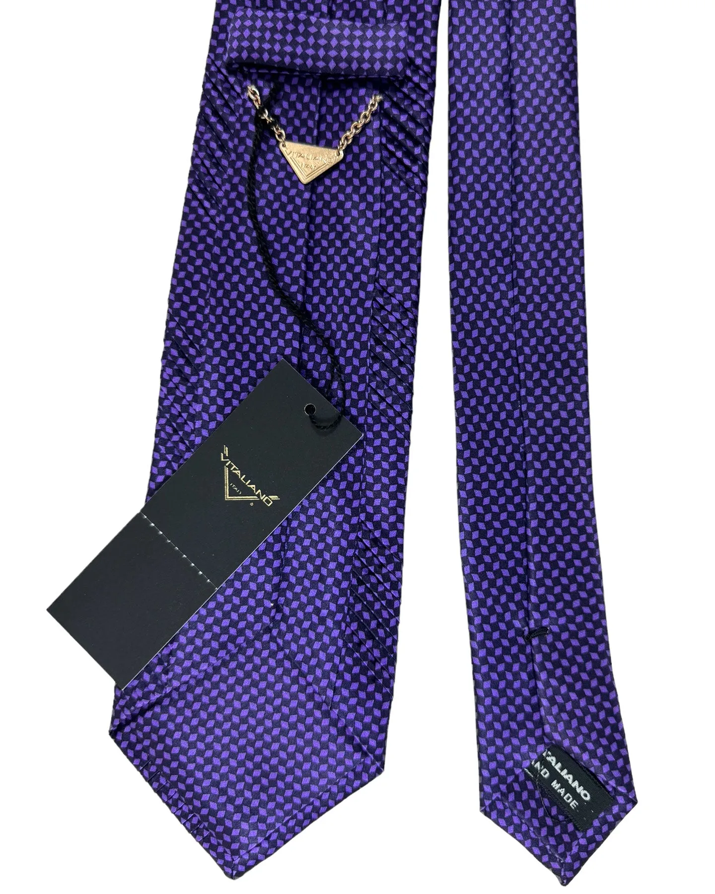 Vitaliano Pancaldi PLEATED SILK Tie Purple Micro Pattern Design