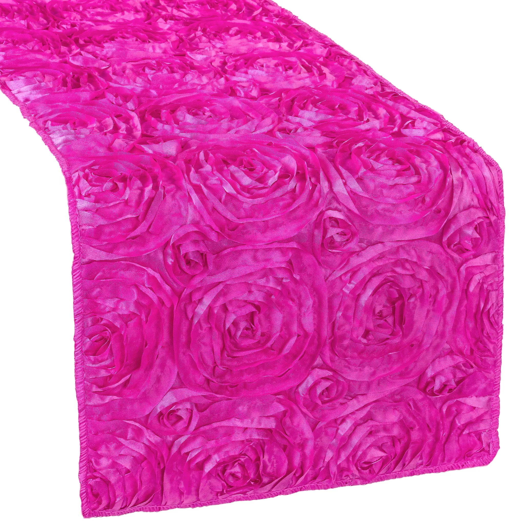 Wedding Rosette Satin Table Runner - Fuchsia