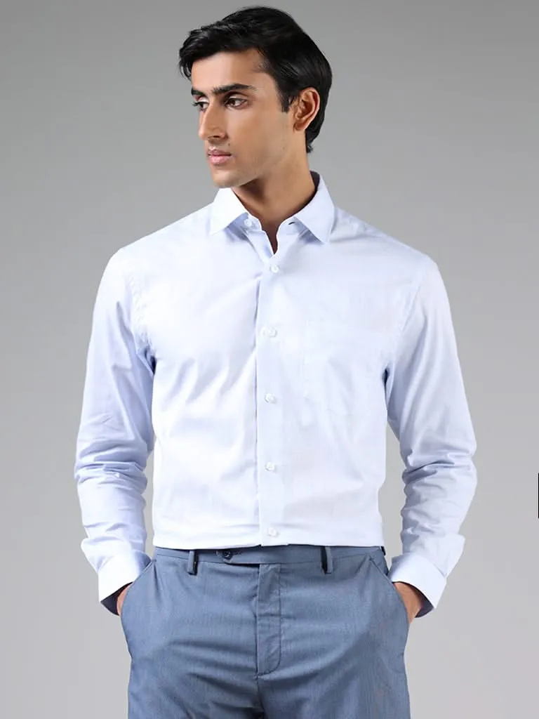 WES Formals Blue Cotton Relaxed-Fit Dobby Shirt