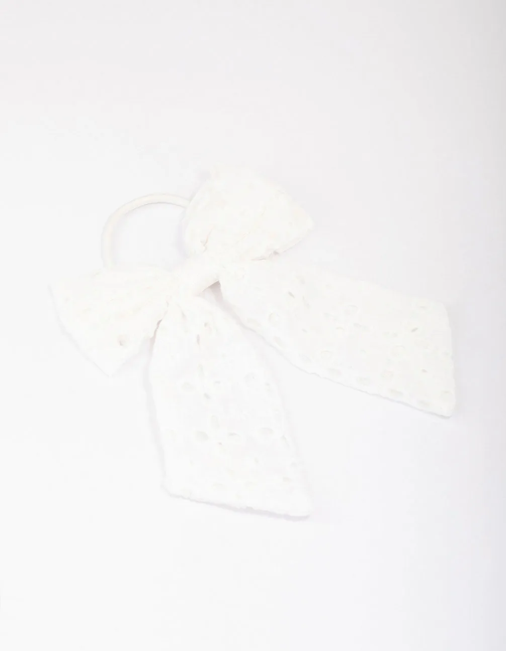 White Embroidered Bow Hair Scrunchie