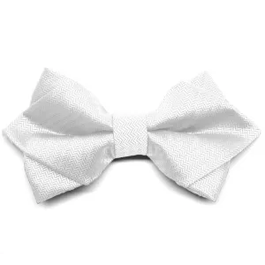 White Herringbone Diamond Tip Bow Tie