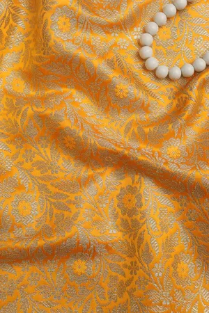 Yellow Banarasi Silk Satin Zari Brocade Fabric (1 Mtr): Luxurious Elegance for Your Creations