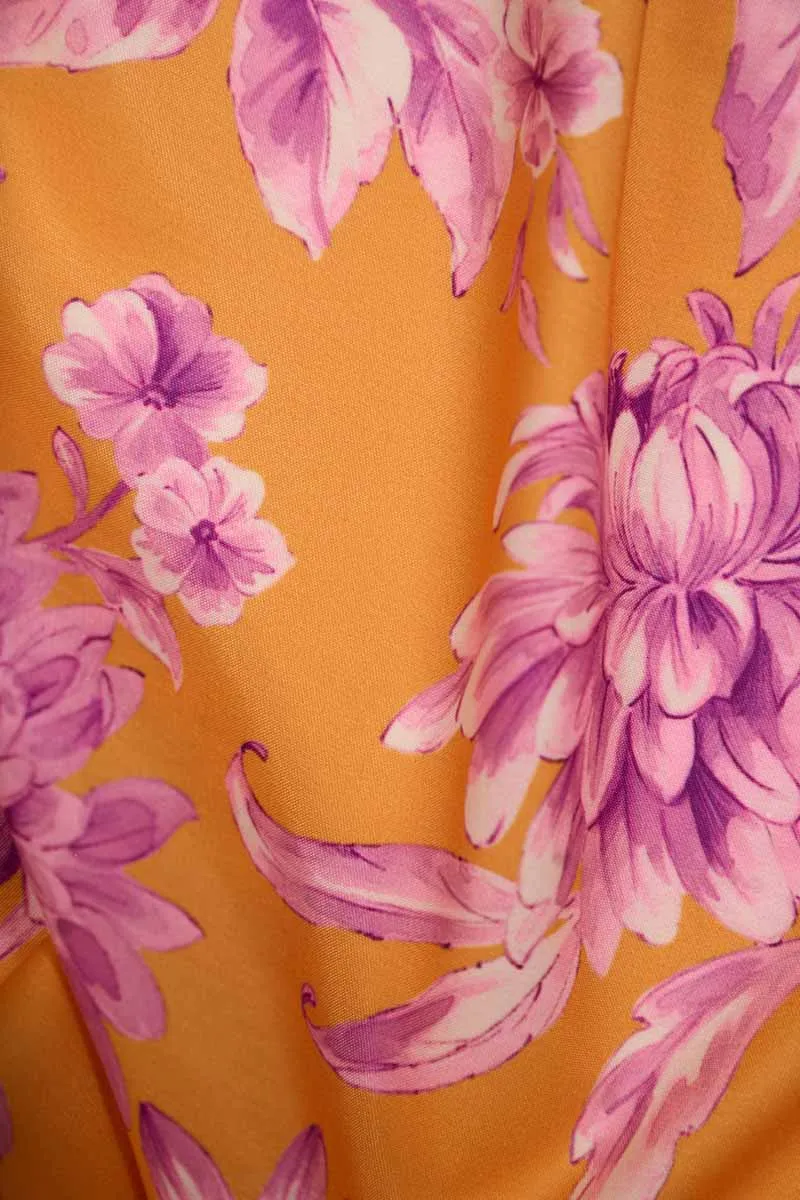 Yellow Pink Floral Pattern Printed Muslin Fabric