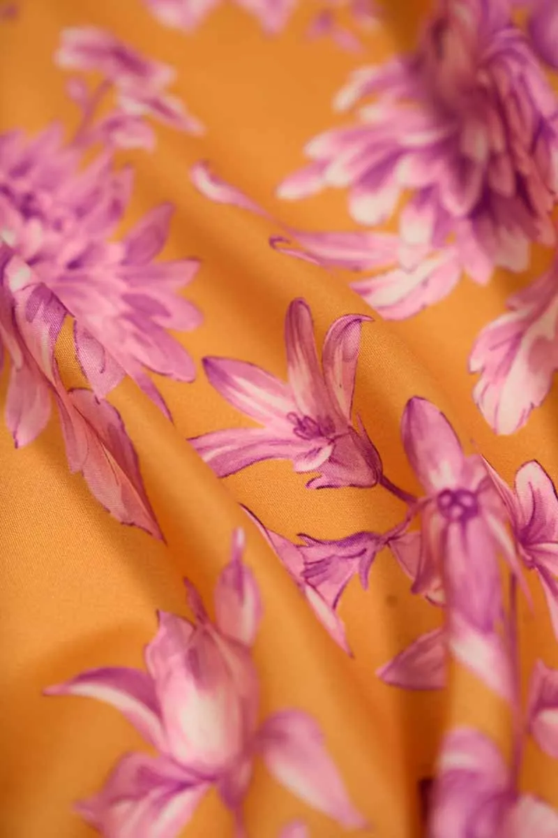 Yellow Pink Floral Pattern Printed Muslin Fabric